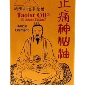 A box of TAOIST OIL (20ML) with an image of a Chinese monk.