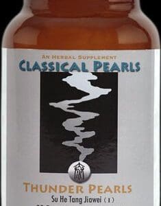 A jar of THUNDER PEARLS (90 CAPS) (CLASSICAL PEARL) on a black background.