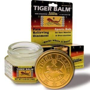 Tiger balm non staining ultra strength (0.63 oz) in a jar with a box.