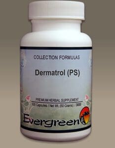 A bottle of DERMATROL PS (100 CAPS) (EVERGREEN).