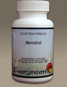 A bottle of MENATROL (MENOTROL) (100 CAPS) (EVERGREEN).