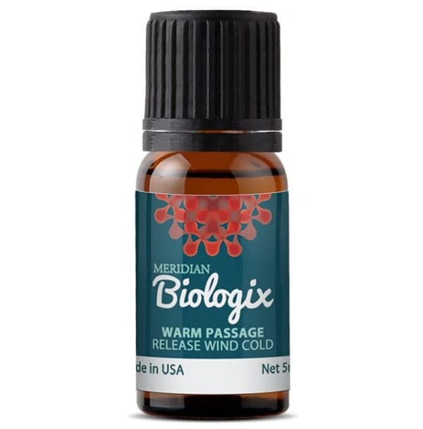 A bottle of WARM PASSAGE (BLENDS) (5 ML) (MERIDIAN BIOLOGIX) essential oil.