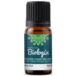 A bottle of REVERSE COUNTERFLOW (BLENDS) (5 ML) (MERIDIAN BIOLOGIX) essential oil on a white background.