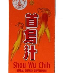 A box of SHOU WU CHIH (17.5 FL OZ) herbal supplement.