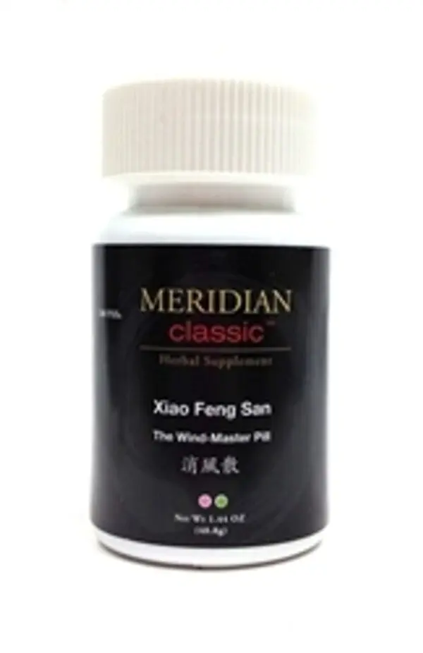 A bottle of meridian classic Xiao Feng San (teapills).