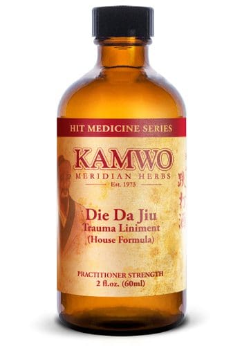 A bottle of Kamwo Hit Die Da Jiu (Trauma Liniment) (2.0 fl oz).