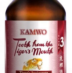 A bottle of TIGER'S INVIGORATE COLLATERAL LINIMENT (HU BIAO HUO LUO YOU) from the tiger's mouth.