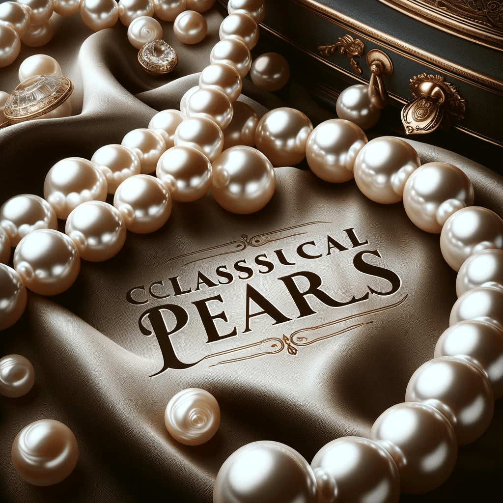 Pearls with the words classic pearls on top of them.