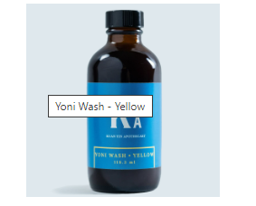 A brown bottle with a black cap labeled "Yoni Steam" against a light blue background. The bottle label is turquoise with white text.