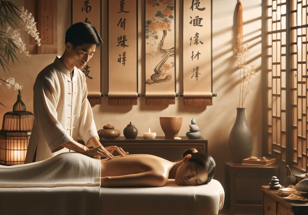 A woman getting a massage in a chinese room.